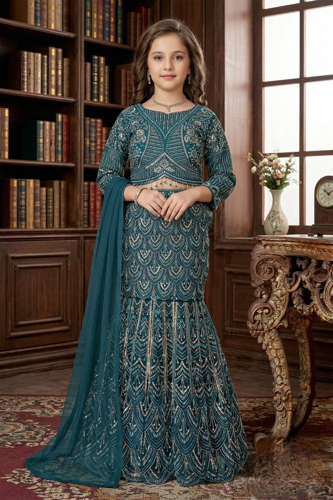 Girls Teal Blue Lehenga Choli — undefined at Nouman Kids Wear, Adilabad